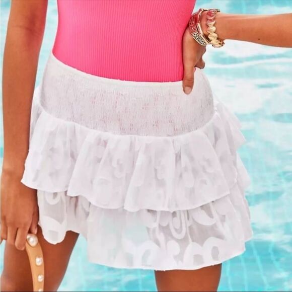New Lilly Pulitzer TAHLIA SKIRT COVERUP RESORT WHITE POLY CREPE SWIRL CLIP XL